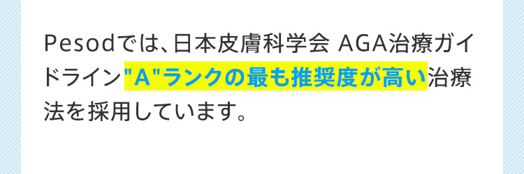 Pesodでは、日本皮膚科学会AGA治療ガイドライン“A”ランクの最も推奨度が高い治療法を採用しています。