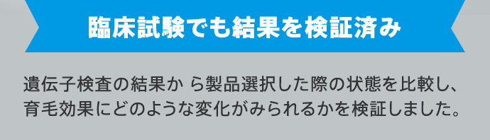 臨床試験でも結果を検証済み 遺伝子検査の結果から製品選択した際の状態を比較し、育毛効果にどのような変化がみられるかを検証しました。