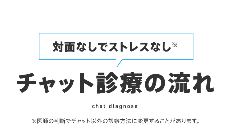 対面なしでストレスなし※ チャット診療の流れ chat diagnose ※医師の判断でチャット以外の診察方法に変更することがあります。